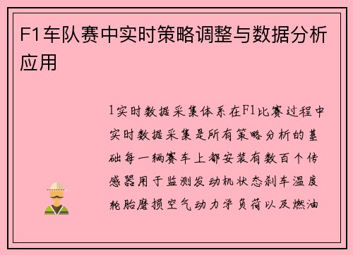F1车队赛中实时策略调整与数据分析应用